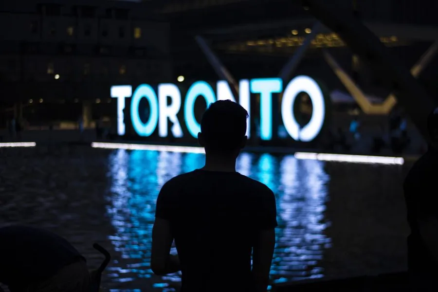 Toronto sign lit up at night