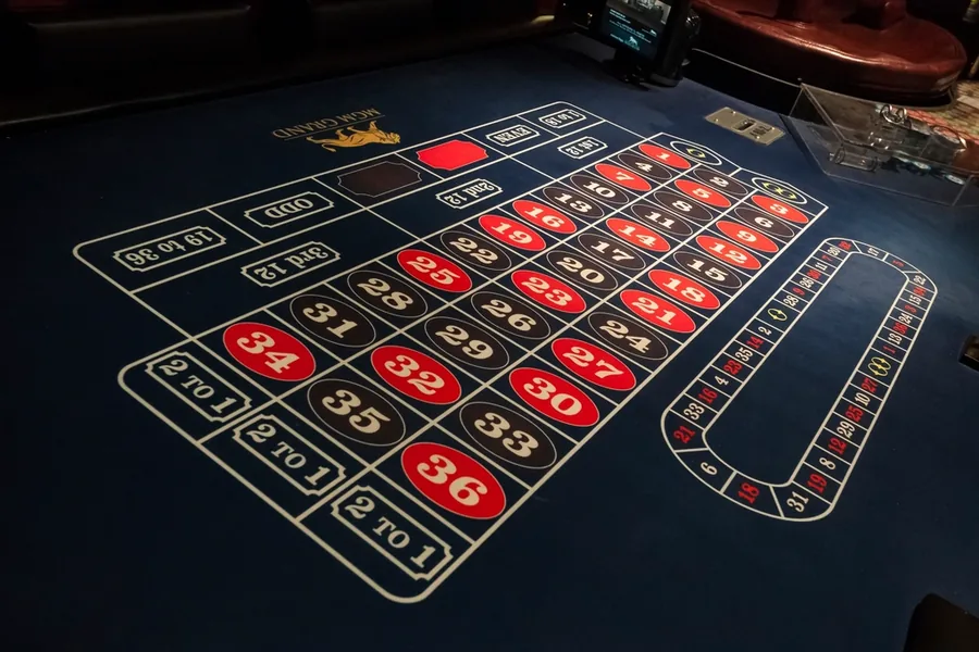Roulette betting layout on a live table